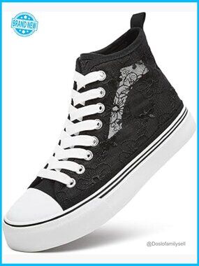 Embroidered Flower High Top Sneakers Casual Lace Up Mesh Canvas Shoes Athletic
